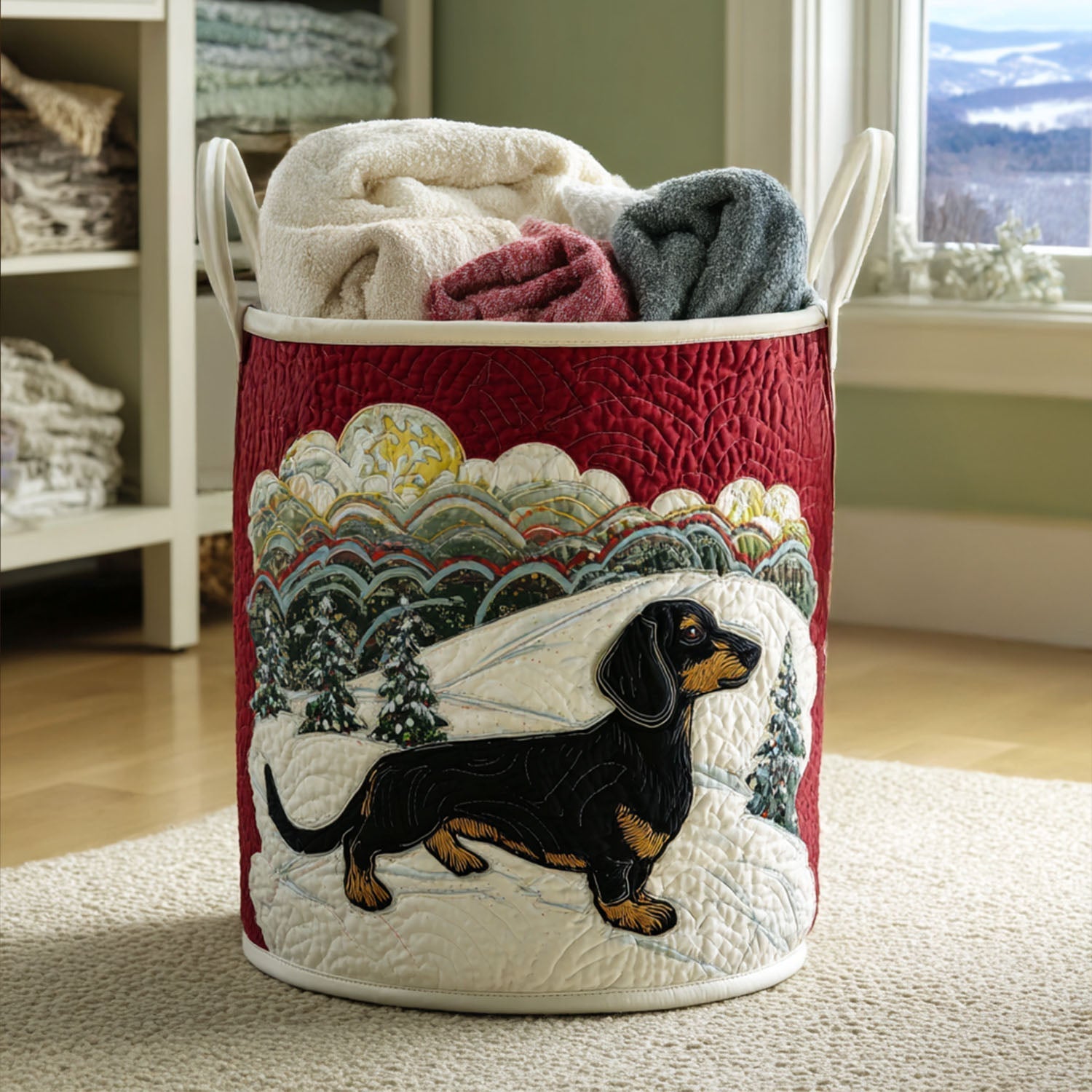 Whimsical Dog Quilted Laundry Basket NCU0QN036